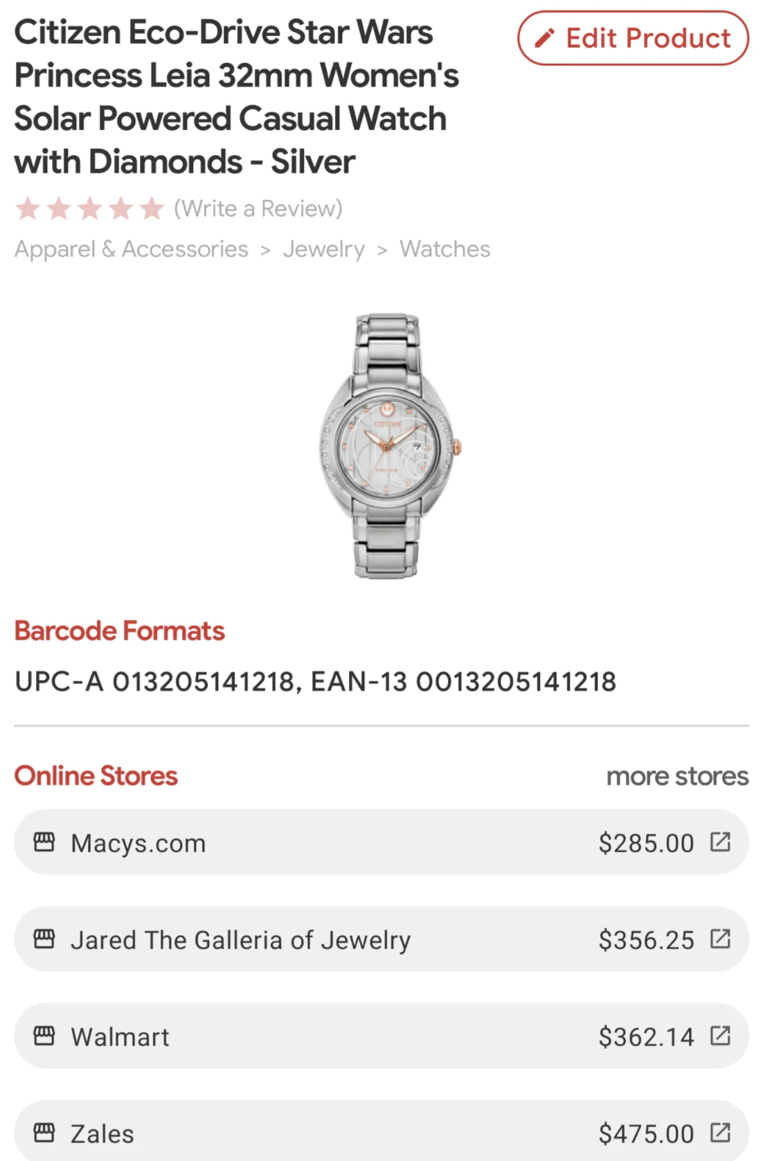 C10) Citizen Eco-Drive Star Wars Prncess Leia 32mm Women's Solar Powered Casual Watch with Diamonds - Silver - Image 3