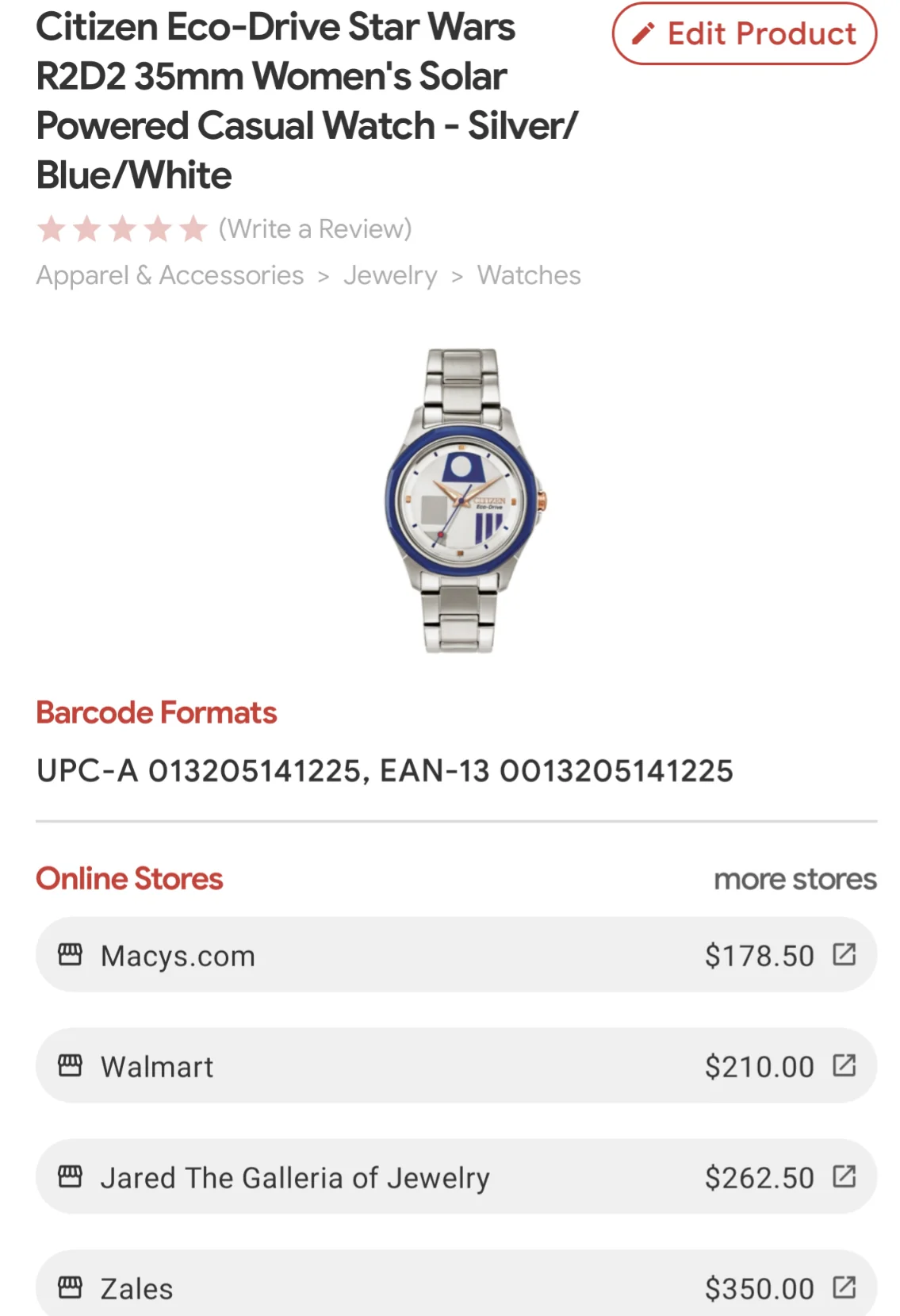 C11) Citizen Eco-Drive Star Wars R2D2 35mm Women's Solar Powered Casual Watch - Silver/Blue/White - Image 4
