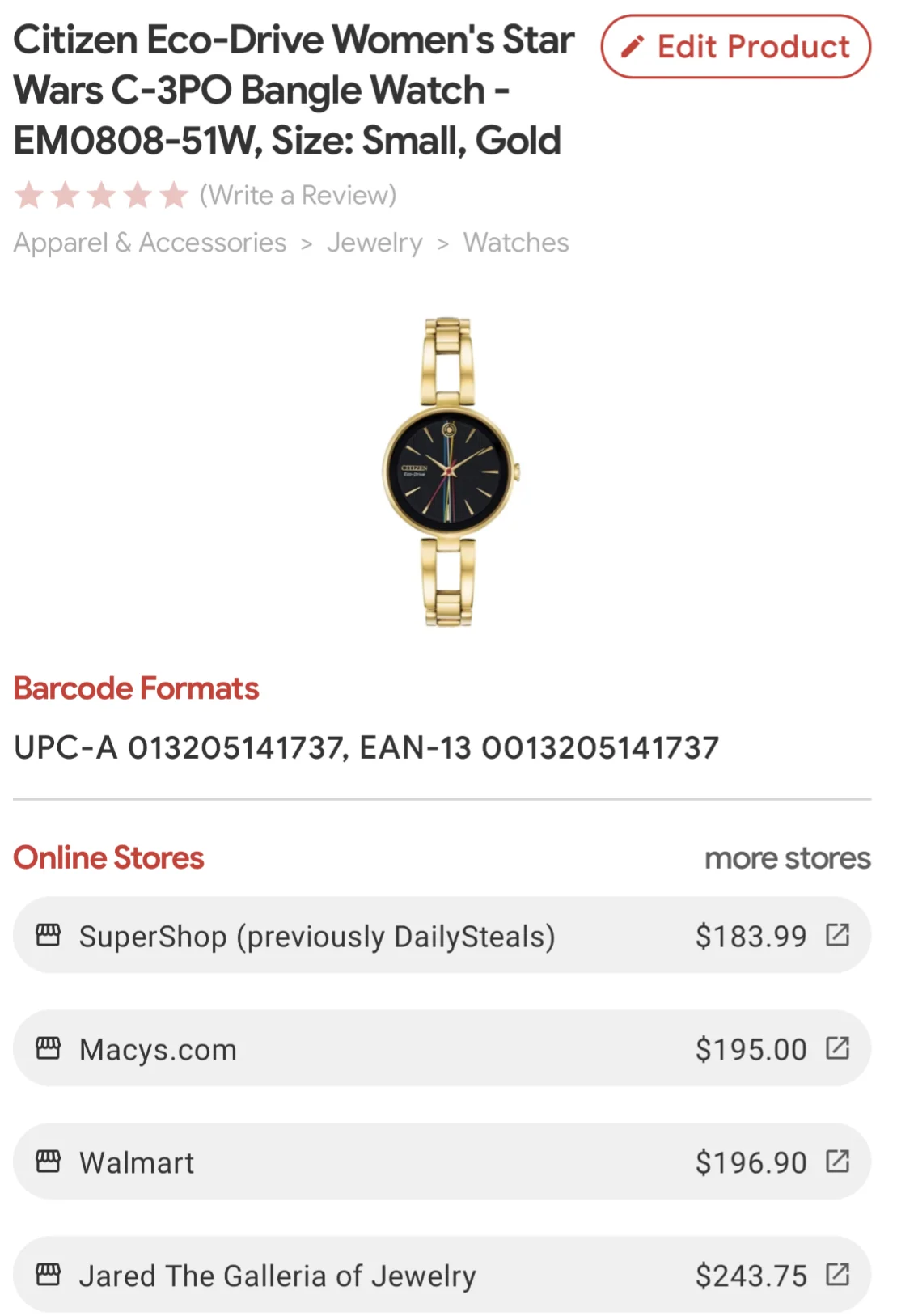 C12) Citizen Eco-Drive Women's Star Wars C-3PO Bangle Watch - EM0808-51W, Size: Small, Gold - Image 4