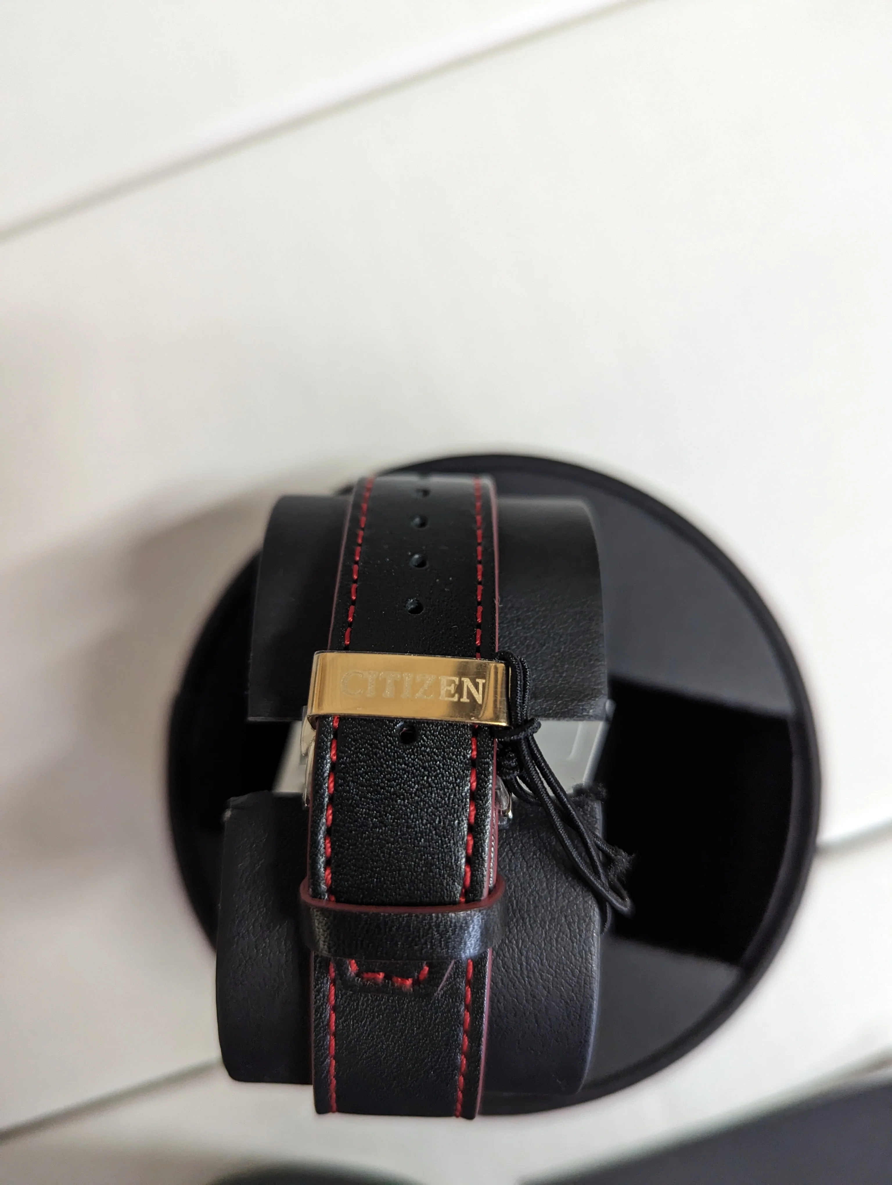 C49) Mickey Mouse Eco Drive Watch by Citizen Black with Red Stitching - Image 3