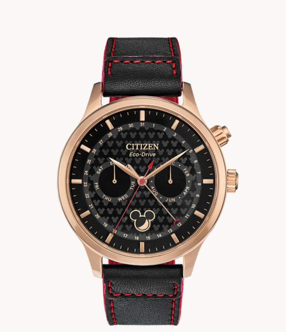 C49) Mickey Mouse Eco Drive Watch by Citizen Black with Red Stitching - Image 6