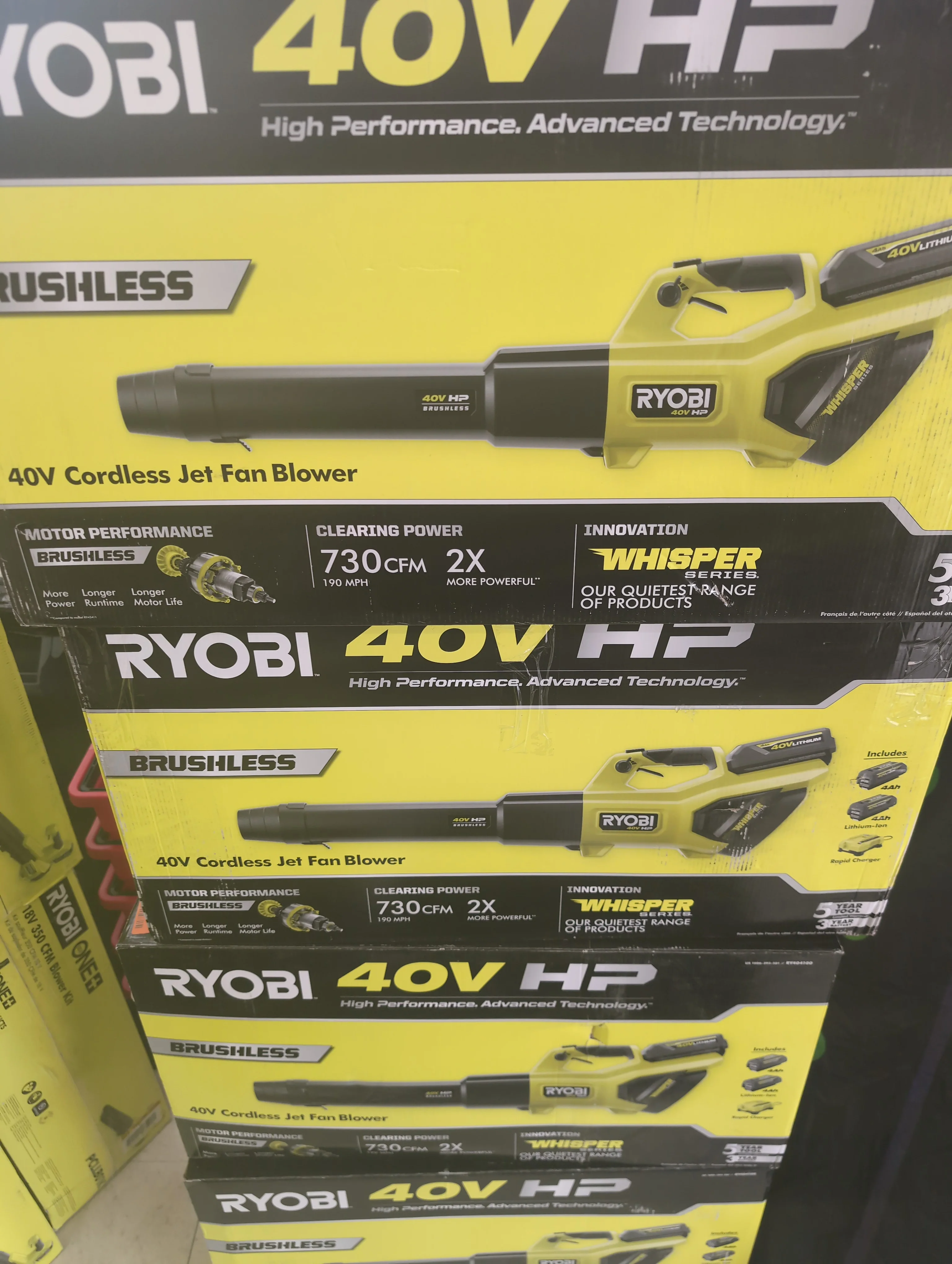 RYOBI 40V HP Brushless Whisper Series 190 MPH 730 CFM Cordless Battery Jet Fan Leaf Blower with (2) 4.0 Ah Batteries & Charger - Image 2